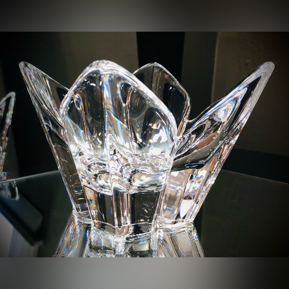 Orrefors Sweden Crystal Flower Bowl Sculptural Art Glass 5” Signed Label